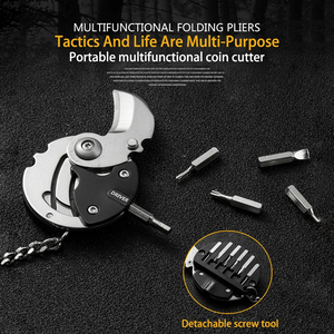 Navaja de bolsillo con llavero y destornillador, herramienta multifuncional hexagonal para monedas, herramienta de supervivencia EDC para exteriores, mini herramienta plegable. - Product Image 3