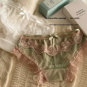 Hoogwaardig satijnen lint kant hol naadloos bloemenpatroon string hoge taille dames ondergoed antibacterieel zomer - Product Image 1