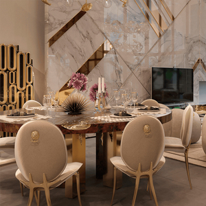 เก้าอี้รับประทานอาหารขาทองเหลืองหรูหรา ผ้ากำมะหยี่สำหรับร้านอาหารหรูหรา ขายส่ง รุ่น DC-SOLEIL-01-BOCAS ชุดเฟอร์นิเจอร์ทันสมัย - Product Image 1