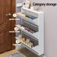 Lemari Sepatu Logam Hitam Modern 4 Pintu, Tipis, Laris Manis, dengan Fitur Konvertibel dan Dapat Diperpanjang untuk Ruang Tamu & Ruang Kerja