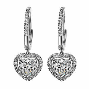 E1066 Orecchini pendenti a forma di cuore in oro bianco con cristalli e strass, gioielli da donna romantici per matrimonio - Product Image 4