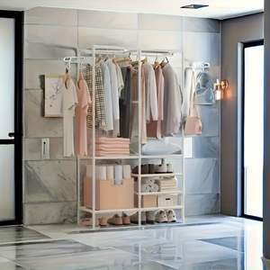 Db Portable <b>Wardrobe</b> Storage <b>Organizer</b> 6 Shelves 2 Rods Detachable Metal Closet Rack Bedroom Minimalist Design - Product Image 4