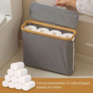 Cestas Organizadoras Plegables de Bambú de 12 Compartimentos, Porta Accesorios de Baño, Cesta para Guardar Papel Higiénico - Product Image 2