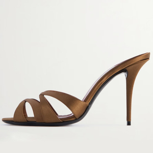 Sandalias de tacón alto de aguja con punta abierta para mujer, talla grande 45, para pies anchos, con tiras cruzadas, estilo mule - Product Image 4