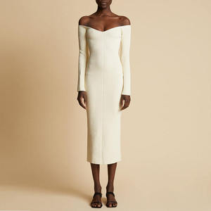 Elegant Women Latest <strong>Dress</strong> Designs Long Sleeve Off Shoulder <strong>Dress</strong> Rib Knit Bodycon Midi Casual <strong>Dresses</strong> - Product Image 4