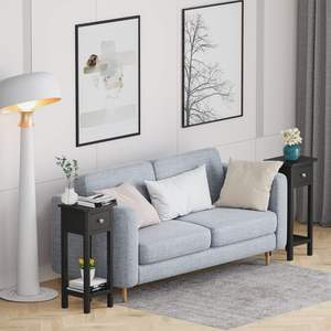 <strong>Narrow</strong> <strong>Tall</strong> End <strong>Table</strong> <strong>Bedside</strong> <strong>Table</strong> with Drawer and Modern Wooden Furniture Nightstand with Open Shelf for Home - Product Image 5