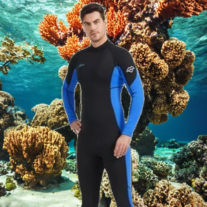 Traje de Neopreno de Cuerpo Entero para Hombre, 3mm, Manga Larga, Cuello Redondo, Cierre Trasero, Azul y Negro, Logotipo Frontal, Antibacteriano, para Buceo y Surf - Product Image 2