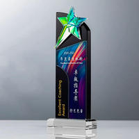 Trophée personnalisé en verre cristal avec revêtement AB arc-en-ciel, plaque d'attribution en cristal étoilé