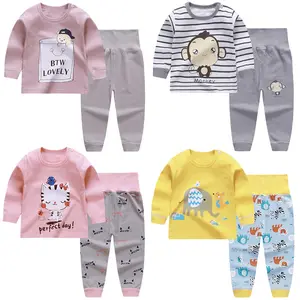 Ensemble de vêtements unisexes pour bébé, pyjama quatre saisons, imprimés de dessin animé, pour fille et garçon, nouvelle collection