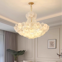 Français Crème Fleurs Forme Design Led Lustre Plafond Chambre Moderne Luxe Éclairage Lustre Salle À Manger