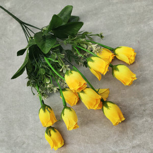 12 cabezas de flores de rosas artificiales de seda realista largo rojo Artficiail terciopelo rosas tallo para el hogar boda fiesta decorativa - Product Image 3