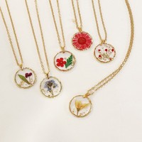 Nueva Serie de Verano: Collar con Colgante de Flor Real Bañado en Oro de 18K, Joyería de Acero Inoxidable con Flor Preservada en Resina para Mujer