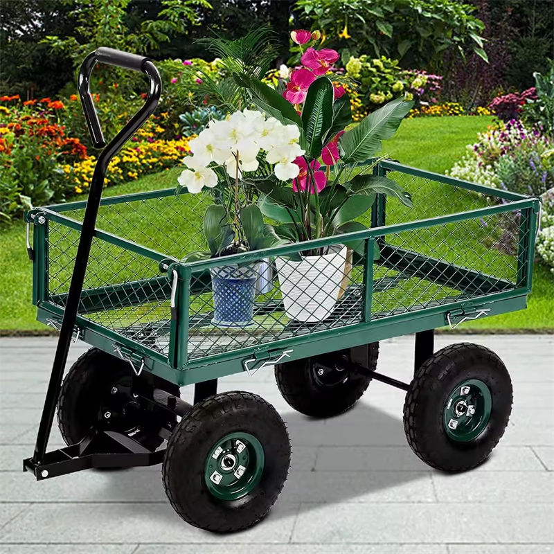 Utility Dump Mesh Trolley Cart with Removable Sides Mesh Garden Cart Utility Wagon