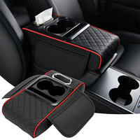 Coussin d'accoudoir de voiture 5 en 1 avec porte-gobelets, support de téléphone, boîte à mouchoirs et sac de rangement, housse de console centrale multifonctionnelle en cuir