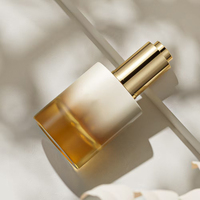 Flacon compte-gouttes en verre de 30 ml pour sérum de soin des yeux, huile essentielle, avec compte-gouttes doré, cylindre ovale, surface givrée