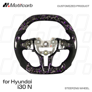 Volant sport personnalisé en fibre de carbone forgée violet avec poignées en microfibre pour Hyundai Elantra N I30N I20N N-line 2018-2026 - Product Image 2