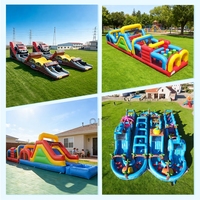Parcours d'obstacles gonflable géant commercial pour adultes et enfants, jeux sportifs, structure gonflable pour adultes