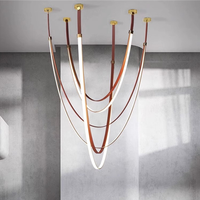 Lampe suspendue d'escalier LED moderne nordique, lustre en cuir, suspension pour salon, villa, hôtel, bâtiment duplex