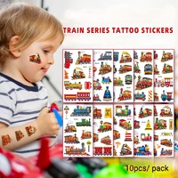 Paquet de 10 tatouages corporels temporaires non toxiques pour enfants mignon dessin animé coloré voiture de course camion Train feu visage autocollants couleur blanche