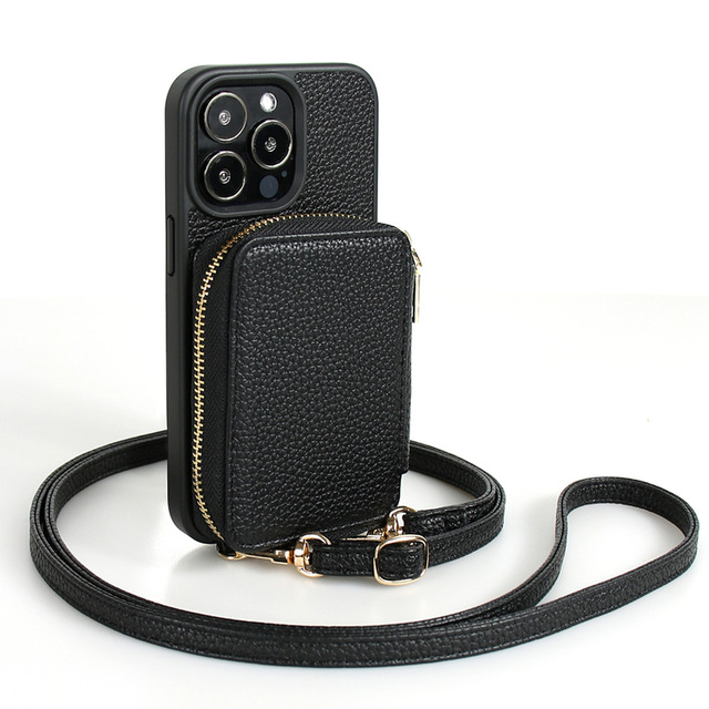 Phone Case with Wallet and Strap Crossbody for iPhone 16 Case Pouch Crossbody Leather for iPhone 17 Crossbody Card Pocket Case