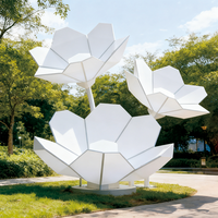 Sculpture de paysage géométrique en acier inoxydable avec fleurs LED, éclairage RGB, indice de protection IP65, télécommande pour la décoration de jardins et de parcs en extérieur