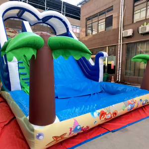 Tobogán Acuático Inflable Comercial de PVC con Palmera y Piscina, Tobogán Tropical - Product Image 1