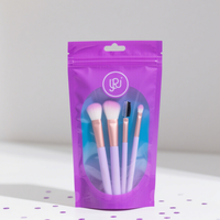 Sachets personnalisés imprimés pour pinceaux de maquillage, avec face transparente brillante, refermables à fermeture éclair, en plastique, avec trou Euro