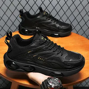 Sports Casual Men's Shoes 2024 Autumn New Style Soft Sole Anti-slip Versatile Running Shoes Black Work Training Shoes Men Work