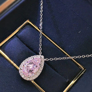 Collar con Colgante de Piedra de Circonio Rosa y Amarillo en Forma de Gota de Agua CAOSHI, Collar Chapado en Plata de Alta Calidad para Mujer - Product Image 6