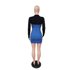 Nuovi Abiti Mini in Denim Patchwork <span class=keywords><strong>di</strong></span> <span class=keywords><strong>Tendenza</strong></span>, Eleganti e Casual, Vestiti Aderenti Sexy per l'Autunno, <span class=keywords><strong>Abbigliamento</strong></span> Femminile - Product Image 5