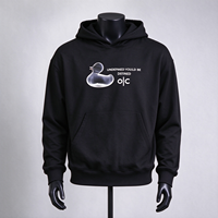 Sweat-shirt à capuche pour homme noir avec motif canard, lettrage sur la poitrine, poche kangourou, cordon de serrage, style streetwear, OEM ODM Vente en gros