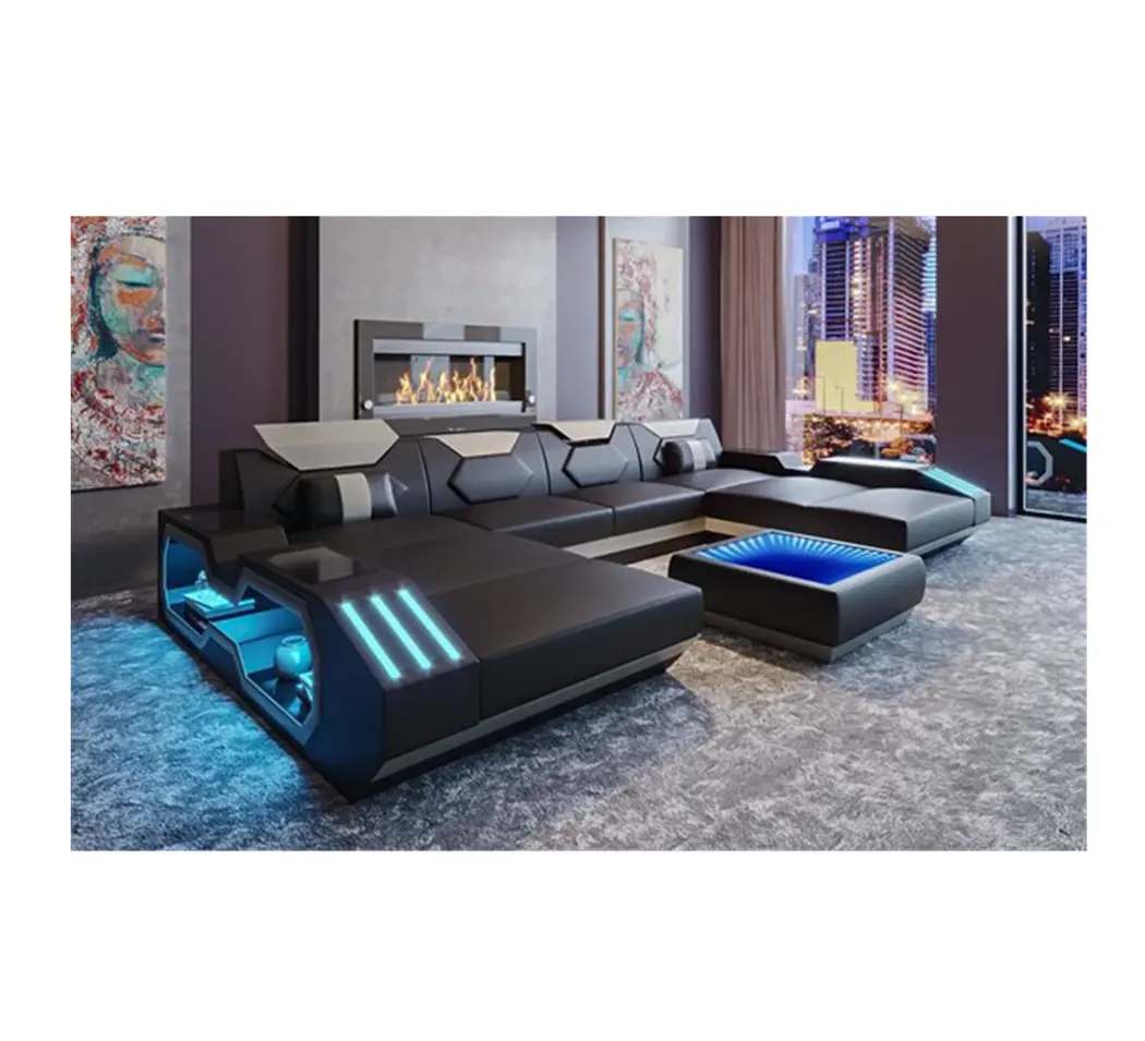 CBMMART Set Sofa Bentuk L, Set Sofa Furnitur Ruang Tamu Bahan Kulit Desain Bagian Modern