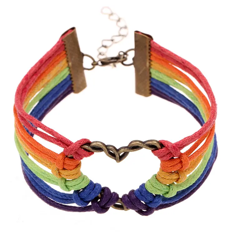 Bracciale da uomo Knitting love heart LGBT Rainbow Bracelet