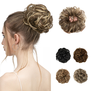 Extensions capillaires synthétiques en chignon désordonné pour femmes, avec élastique, pour coiffures relevées et queues de cheval, type chignon donut désordonné, vente en gros - Product Image 1