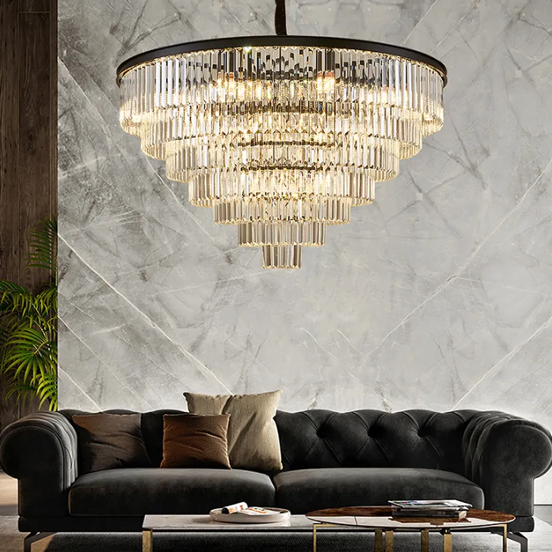 Modern luxury crystal lamp gold round LED chandelier is suitable for bedroom and living room crystal pendant lamp