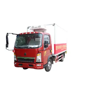 Factory Price HOWO Red Truck 4 Tons Refrigerator Truck Freezer Refrigerator Box Truck