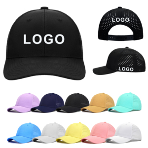 Nón kết thể thao 6 mảnh chất lượng cao, in logo tùy chỉnh, chống thấm nước, lỗ laser đục lỗ, kiểu mũ bố, lưới thoáng khí - Product Image 1