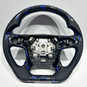 Volant en fibre de carbone forgée bleue avec cuir perforé, amélioration sportive compatible avec <span class=keywords><strong>Chevrolet</strong></span> Silverado 2005-2023 - Product Image 1