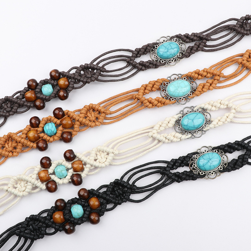 Boho Turquoise Belt for Women – Hand-Woven Braided Beaded  display picture 1