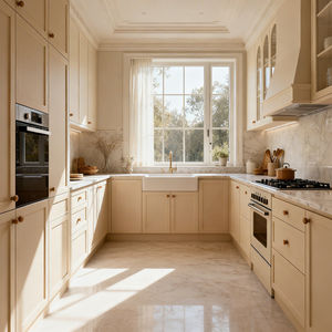 Armadi da <span class=keywords><strong>cucina</strong></span> modulari a forma di U pannelli di particelle ecologici con laminazione in PVC a piena estensione Soft-Close - Product Image 1