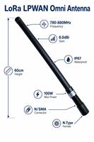 Antenne extérieure LPWAN à polarisation verticale omnidirectionnelle 6dBi Gain 780-880MHz, connecteur N/TNC, indice de protection IP67, 100W pour l'agriculture intelligente IoT