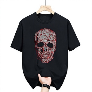T-shirt Homme à Manches Courtes Col Rond Imprimé Strass à Faible MOQ Marque Privée, Motif Points Pailletés, Style Streetwear OEM ODM - Product Image 1
