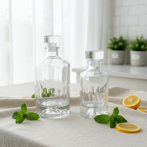 Bouteille en verre <span class=keywords><strong>de</strong></span> <span class=keywords><strong>bonne</strong></span> qualité à rayures horizontales 250 ml 500 ml avec bouchon en verre et joint en silicone <span class=keywords><strong>de</strong></span> qualité alimentaire pour boissons, jus, vin - Product Image 1