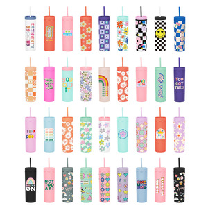 Double Layer <b>Plastic</b> Cups Customised Simple Rubber Painted <b>Mugs</b> 16OZ Sealed Straight Straw Water Bottle - Product Image 1