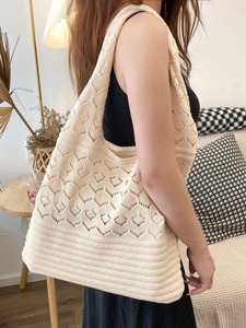 Vintage Hollow Mesh Knitted Tote <b>Bag</b> For Women Handmade Yarn Woven Shoulder <b>Bag</b> New Arrival Casual <b>Shopping</b> Handbag For <b>Ladies</b> - Product Image 1