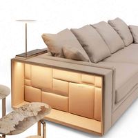 Canapé modulaire en cuir postmoderne 7 places, grand, blanc crème, de luxe, italien, Babylon, avec étagère d'angle