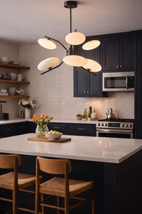 Lustre Sputnik haut de gamme noir à 6 lumières, luminaire de plafond moderne du milieu du siècle avec globes en verre pour salle à manger - Product Image 3