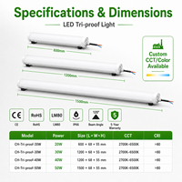 Lumière LED Tri-proof 20W 30W 40W 50W 0-10V ou Dimmable Dali / Détecteur de mouvement / Fonction d'urgence Lumière LED à barre pour garage