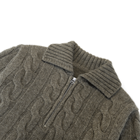 Pull-over en laine tricoté marron pour homme AiNear, col polo, demi-fermeture éclair, motif torsadé, personnalisable avec logo, OEM & ODM, vente en gros
