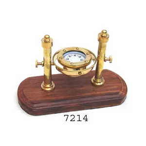 Handmade Nautical Brass Gimbal Compass On Wood Base Customized Brass Compass Manufacturer And Exporters